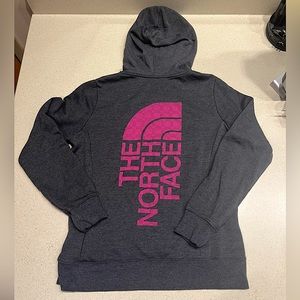The North Face women’s dark gray/pewter with pink hoodie, like new!  Size Large